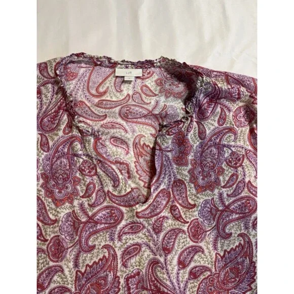 J Jill Pink Purple Paisley Print Blouse Size 3x Boho Split Neck Rayon - Picture 7 of 9